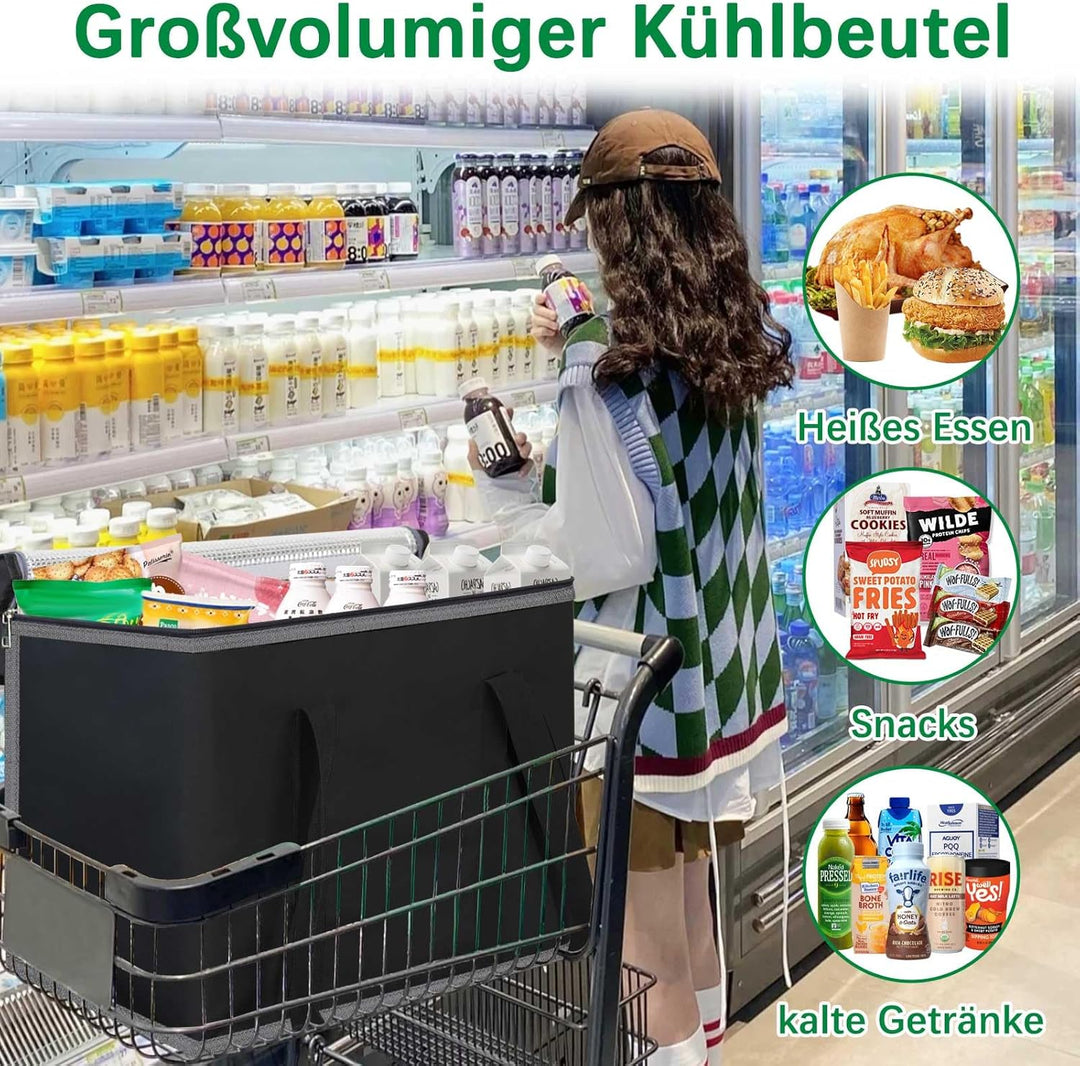 Kühltasche Gross Einkaufstasche mit festem Boden, Faltbar Thermotasche auslaufsicher & wasserdicht,