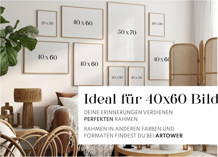Artower® Bilderrahmen für 40 x 60 cm Natur Holz Eiche Dünner Rahmen | Posterrahmen Gross Vintage Col