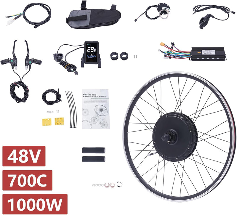 WSIKGHU Ebike Umbausatz Motor für Fahrrad 1000W 48V E-Bike Umrüstkit Vorder-/Hinterrad E-Bike Antrie