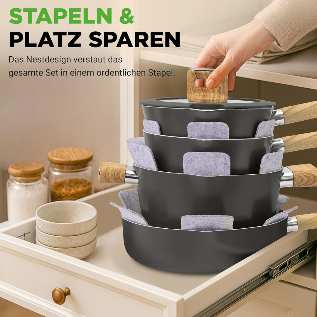 NutriChef Keramik Topfset und Pfannenset – 14-teilig für Induktion mit Antihaftbeschichtung, inklusi