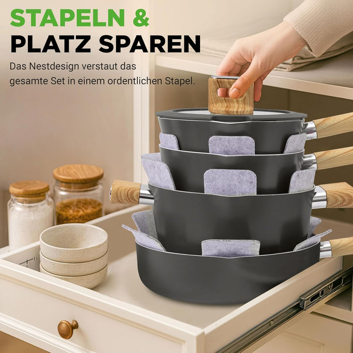 NutriChef Keramik Topfset und Pfannenset – 14-teilig für Induktion mit Antihaftbeschichtung, inklusi