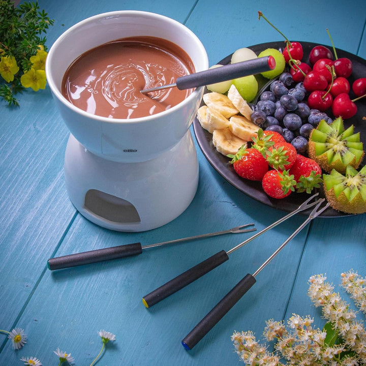Cilio Schokolade -Fondue-Set 6-teilig, Ø 12 cm, Porzellan, Weiss Fondue-Set 6
