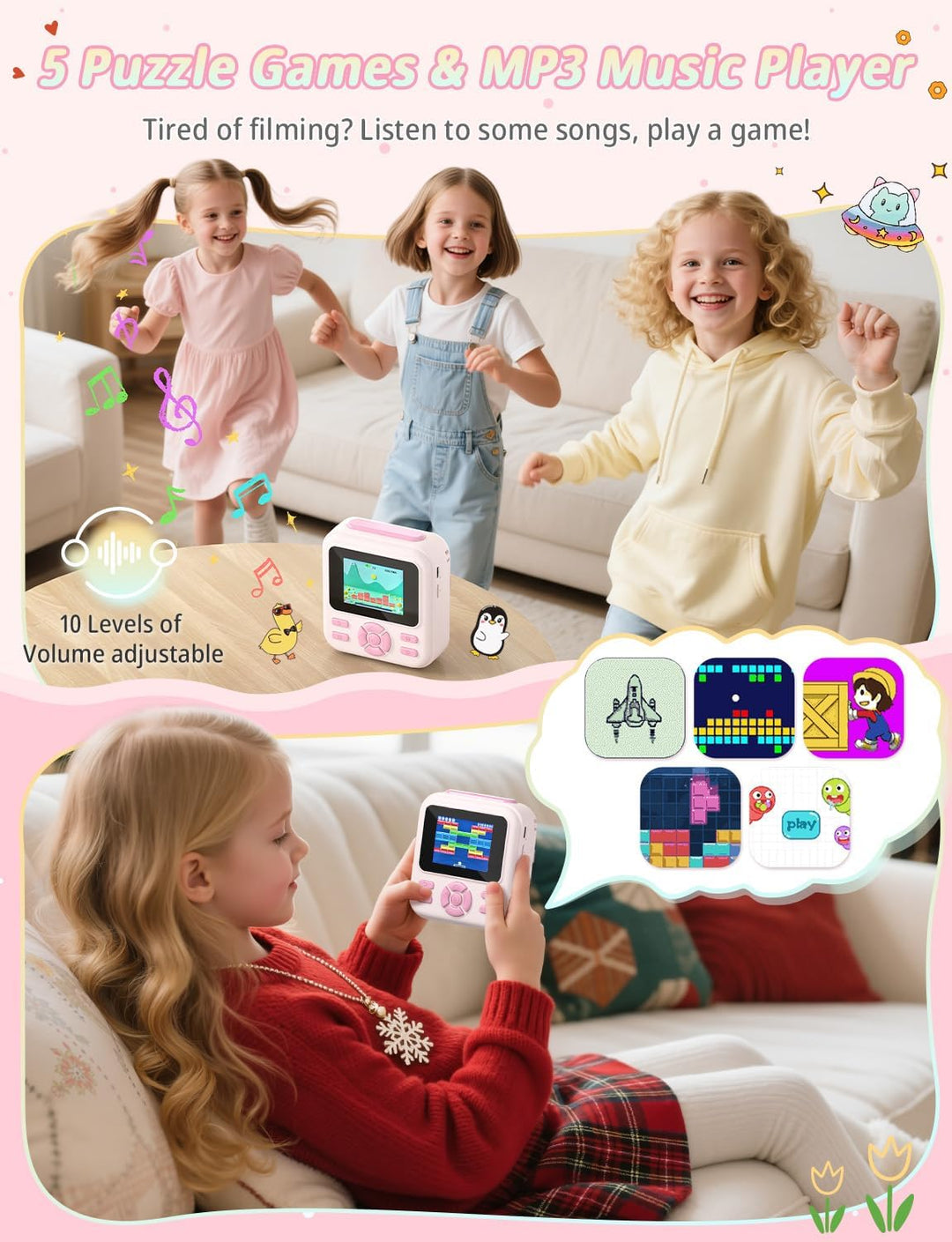 YOHOOLYO Sofortbildkamera Kinder 2,4 Zoll 1080P HD Kinderkamera mit 3 Rollen Druckpapier 32GB Karte