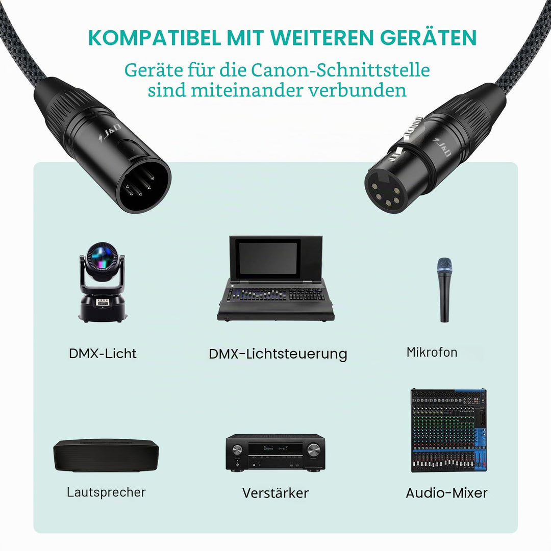 J&amp;D 5 PIN XLR DMX Kabel, DMX512 XLR 5-polig Stecker auf 5-polig Buchse DMX 512 Turnaround DMX Bühnen