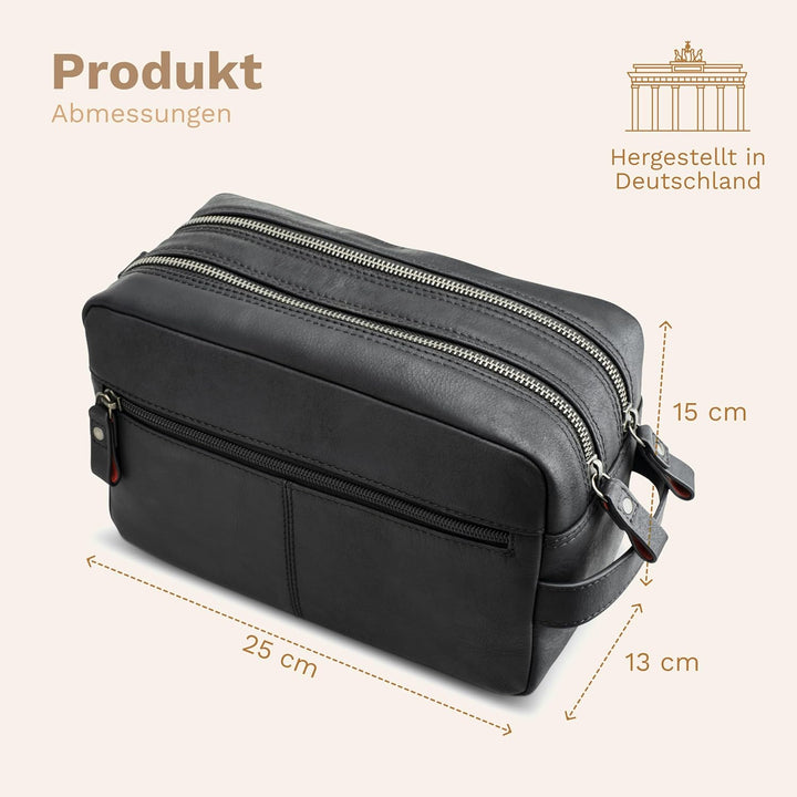 DONBOLSO Kulturbeutel Stockholm - Damen und Herren Kulturtasche aus Leder - Premium Kosmetiktasche f
