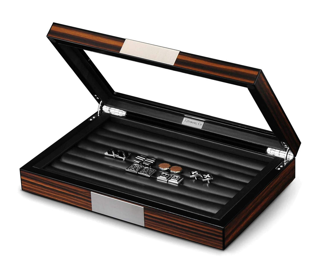 Lifomenz Co Manschettenknopf-Box aus Holz mit Glasfenster, Manschettenknopf-Vitrine, Ring-Organizer
