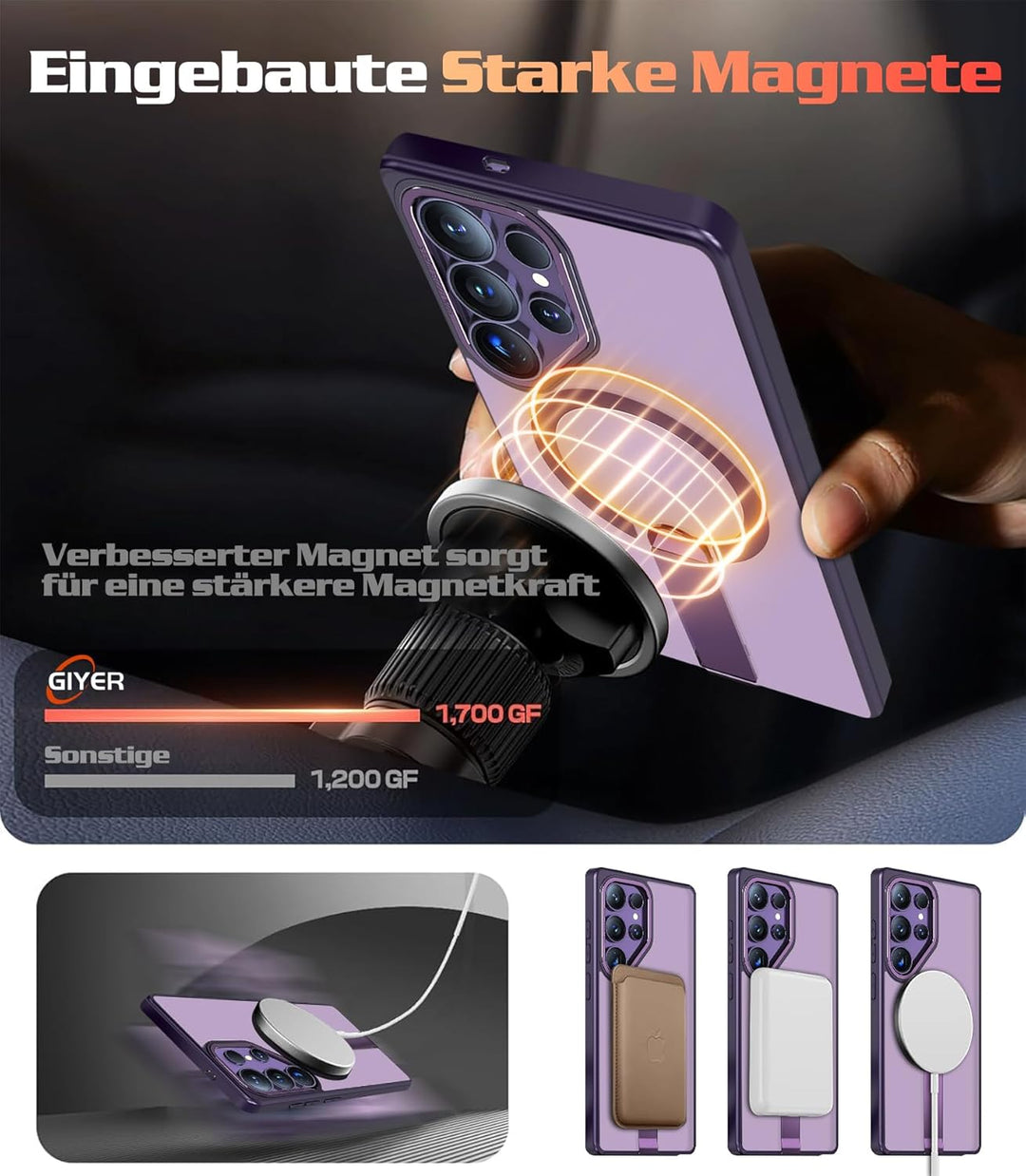 Giyer Magnetisch Handyhülle für Samsung Galaxy S23 Ultra/S22 Ultra Hülle mit Ständer Schutzfolie, Sc