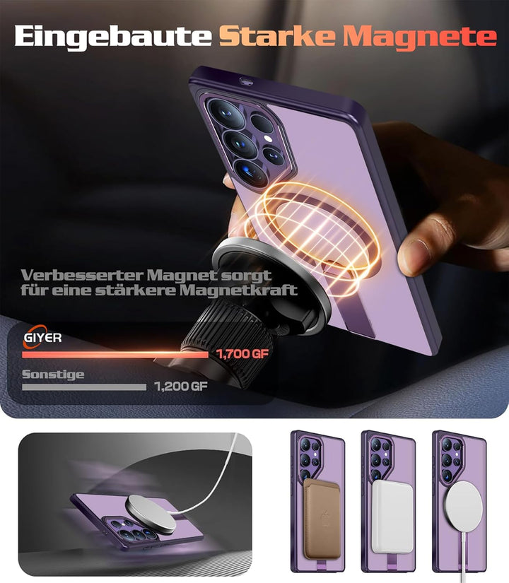 Giyer Magnetisch Handyhülle für Samsung Galaxy S23 Ultra/S22 Ultra Hülle mit Ständer Schutzfolie, Sc