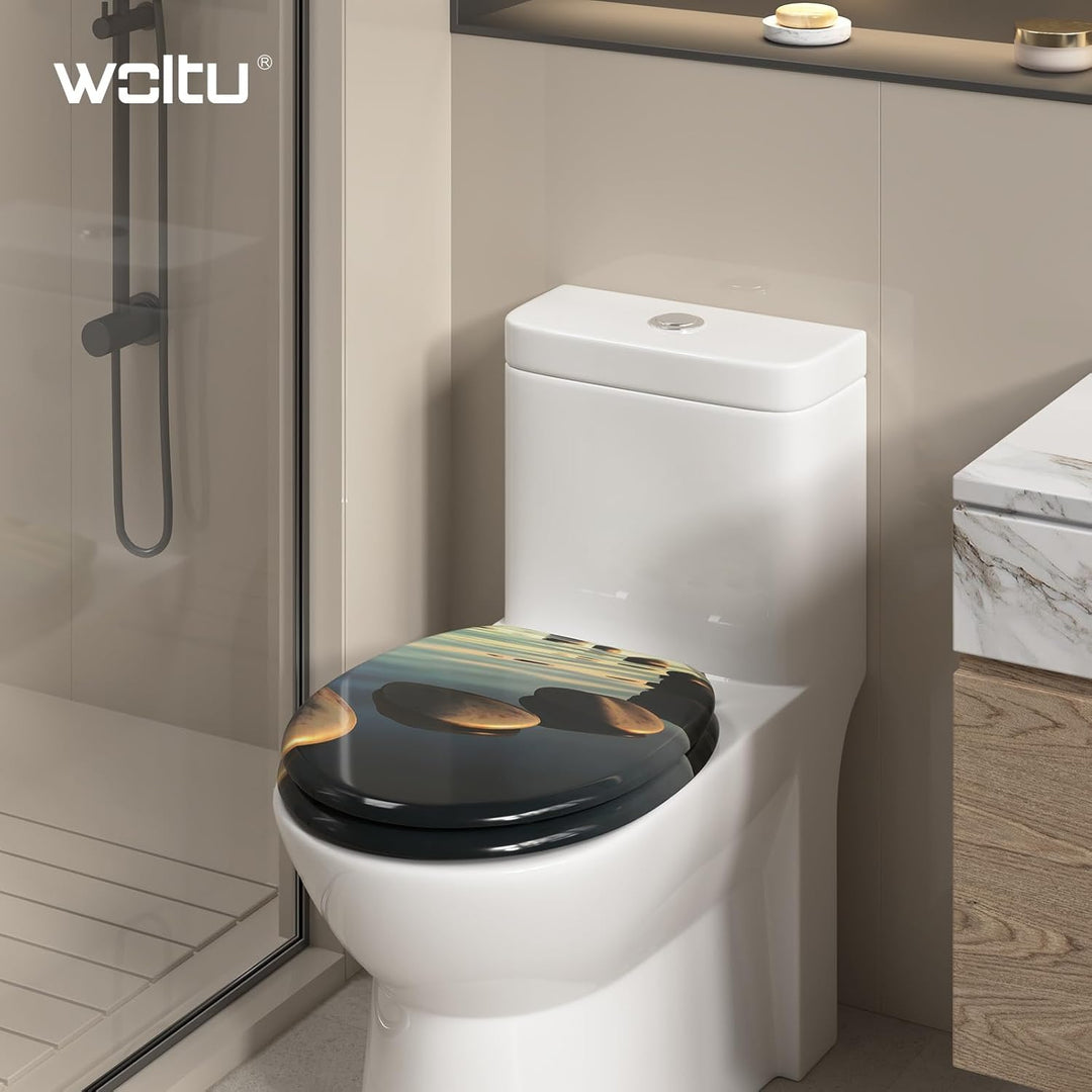 WOLTU #2 Premium WC-Sitz Toilettensitz mit Absenkautomatik, MDF Holzkern, Softclose Scharnier, Antib