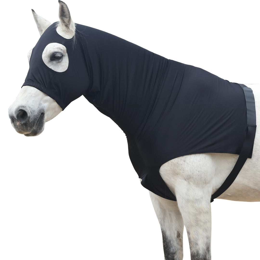 Leberna Lycra Stretch-Pferd Kapuze mit Reissverschluss - vollen Gesicht-Hals-Abdeckung S Schwarz, S