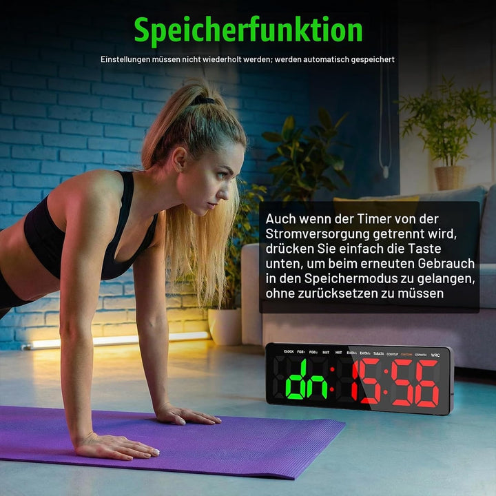 16.5" Gym Timer, Digital Fitness Timer mit 8 Modi, Countdown/Up