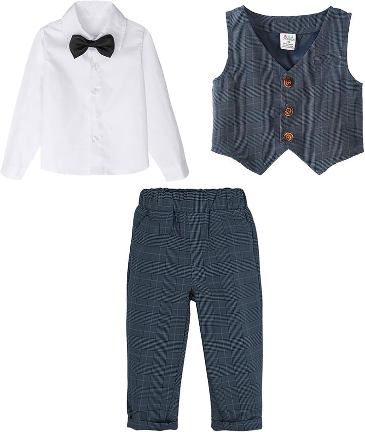 mintgreen Baby Anzug Junge, 3 Stück Gestreift Outfit Hochzeit Gentleman Kleiderset Lange Ärmel Hemd