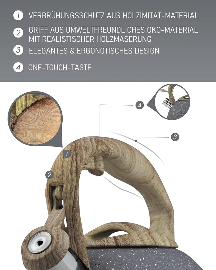 Poliviar Moderne Wasserkessel Induktion Pfeifkessel aus Edelstahl, Teekessel für alle Kochplatten, F