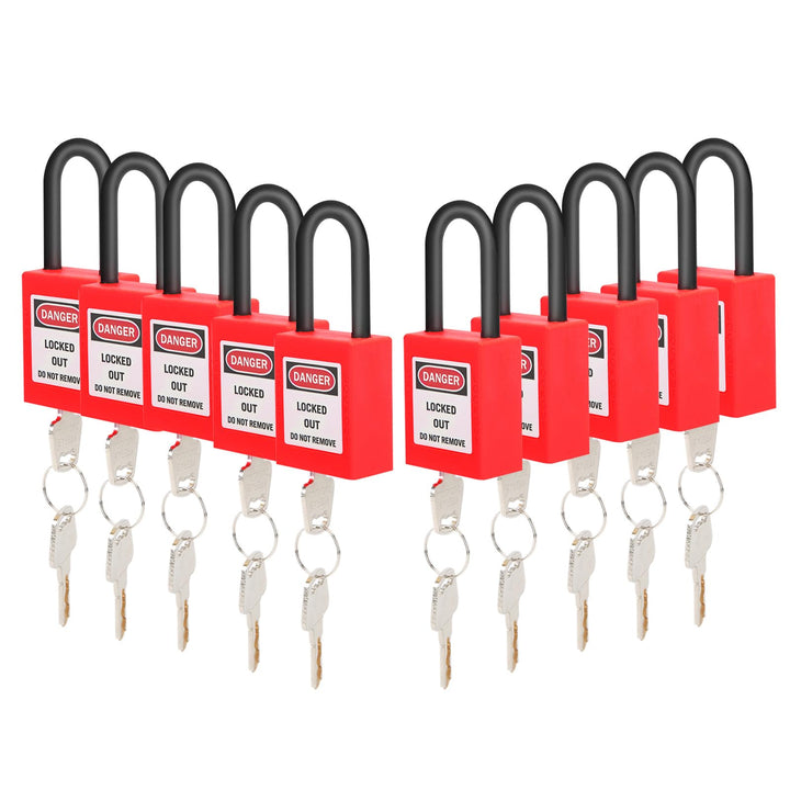 10 Stück Vorhängeschloss Gleichschliessend Lockout Tagout Schlösser 38 Mm, Rotes Nylon Loto Sicherhe