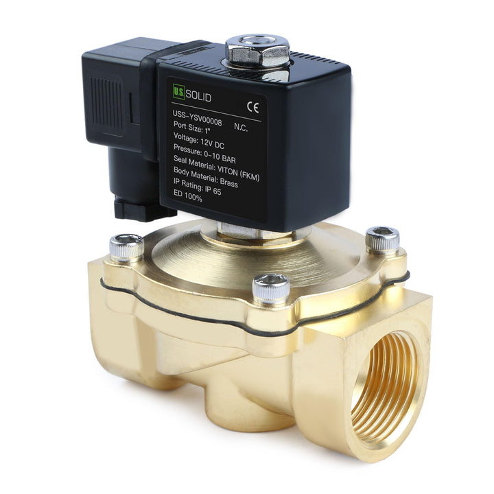U.S. Solid Solenoid Valve Magnetventil Messing G 1" 12V DC Normal geschlossen NC 0-10 bar, elektrisc