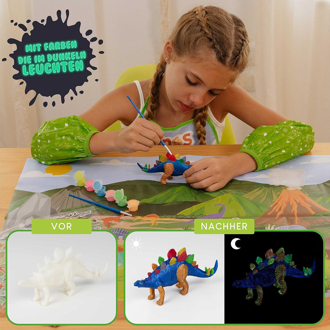 BONNYCO Dinosaurier Spielzeug Malset 16 Figuren. Dino Bastelset Kinder Spielzeug sie leuchten im Dun