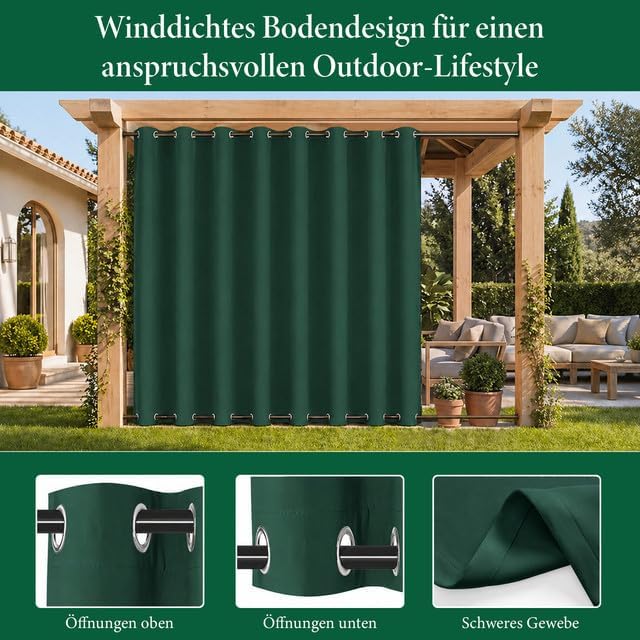 Rosnek Outdoor Vorhang Wetterfest Winddicht, Extra Breit Blickdicht Vorhänge mit Ösen Oben &amp; Unten,