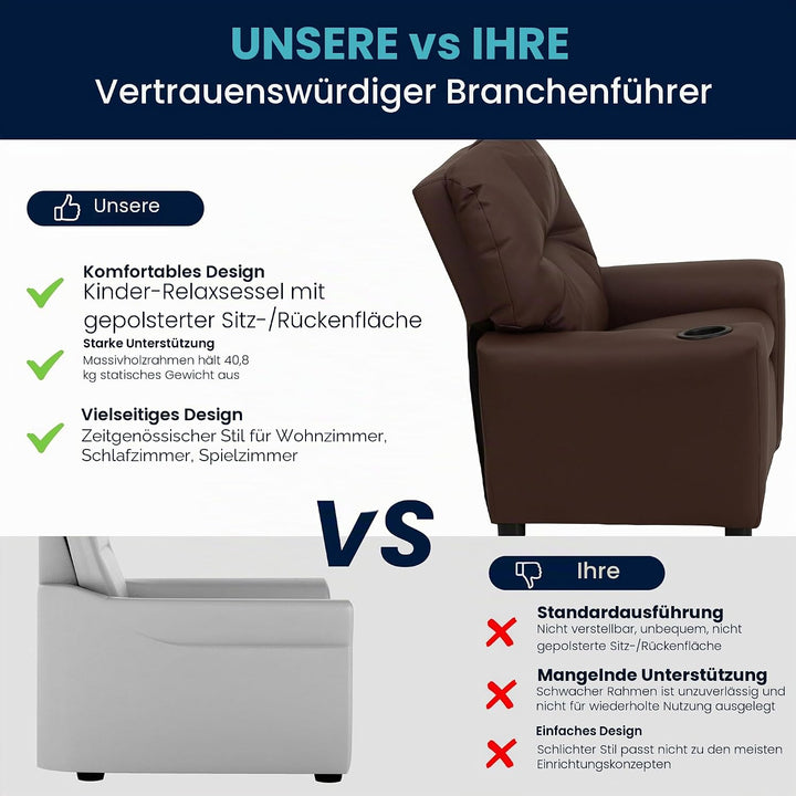 Flash Furniture Lehnsessel für Kinder, modern, mit Becherhalter, Leder, braunes LeatherSoft, 1 Stück