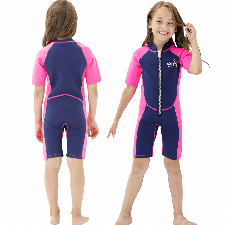 NATYFLY Kids Shorty Neoprenanzug 2.5mm Kinder Neopren Thermal Badeanzug UV-Schutz Badeanzüge für Mäd