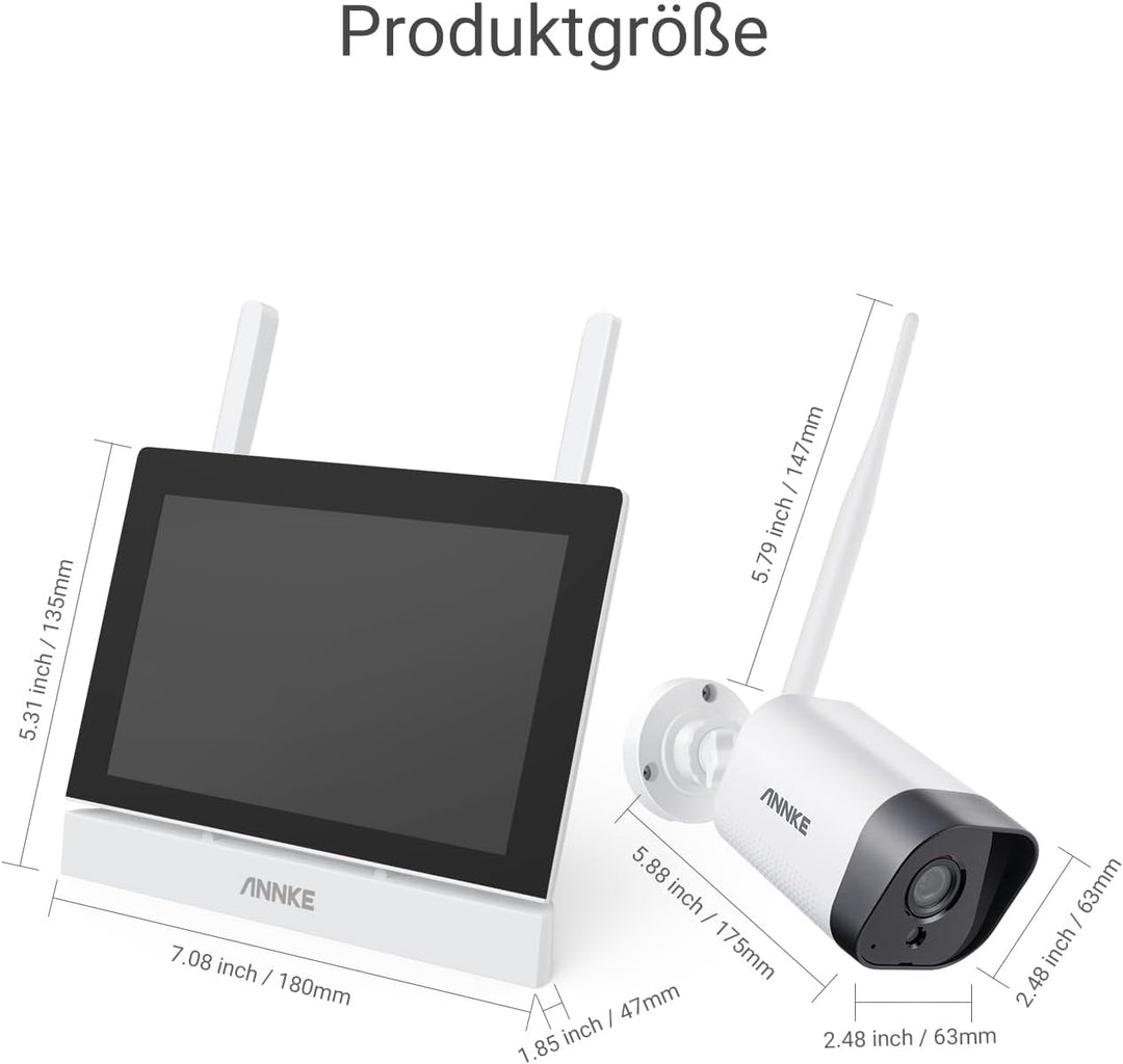 ANNKE 3MP Funk Überwachungskamera Set mit 10.1 Zoll Monitor, 4CH 5MP NVR und 4 IP Kameras Aussen mit