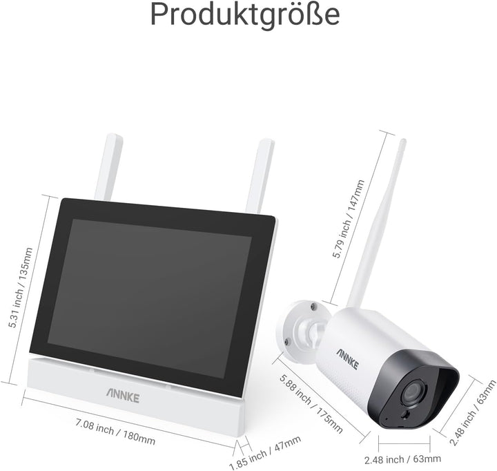 ANNKE 3MP Funk Überwachungskamera Set mit 10.1 Zoll Monitor, 4CH 5MP NVR und 4 IP Kameras Aussen mit