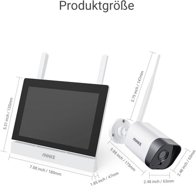 ANNKE 3MP Funk Überwachungskamera Set mit 10.1 Zoll Monitor, 4CH 5MP NVR und 4 IP Kameras Aussen mit