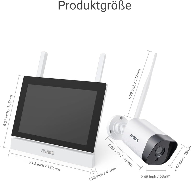 ANNKE 3MP Funk Überwachungskamera Set mit 10.1 Zoll Monitor, 4CH 5MP NVR und 4 IP Kameras Aussen mit