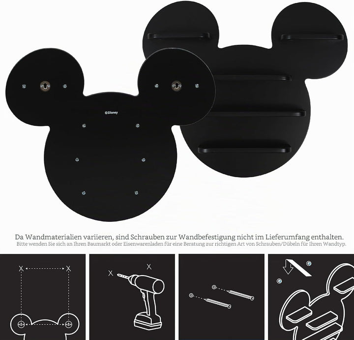 Disney Mickey Wall Shelf, 5 Storage Shelves, Black Finish, 50cmW X 8cmD X 43cmH Mickey Mouse Schwarz