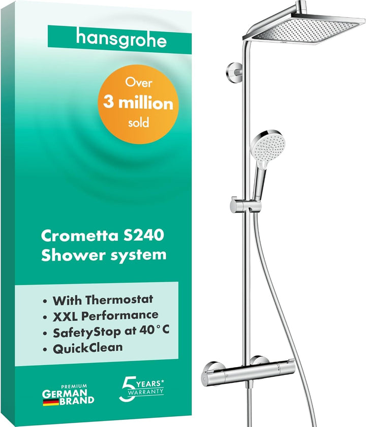 hansgrohe Crometta E - Duschsystem mit Thermostat, Regendusche (240 x 240 mm) mit Armatur, Handbraus