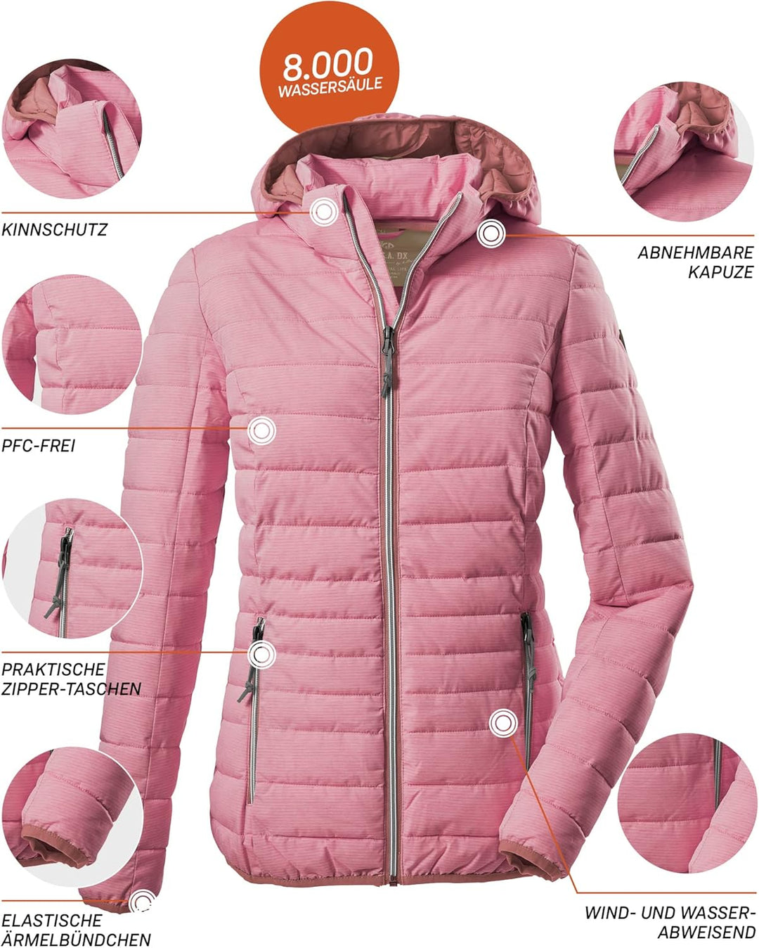 G.I.G.A. DX Damen Uyaka Stripe Casual Funktionsjacke In Daunenoptik Mit Abzippbarer Kapuze 36 dunkel