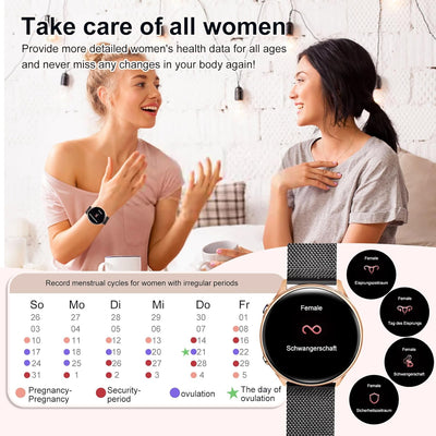 elfofle Smartwatch Damen mit Telefonfunktion, 1,39 Zoll TFT HD Touchscreens, IP67 Wasserdicht mit 12