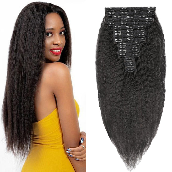 Kinky Straight Clip in Extensions Echthaar.16 Teile 240 g.Invisible Echthaar Perücke Extensions Clip