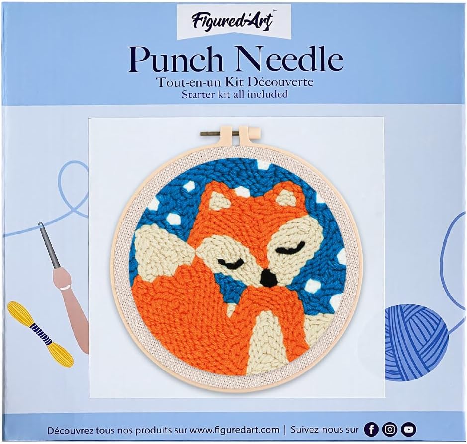 Figured'Art Punch Needle Set für Erwachsene - Stickerei, ideal für Anfänger - Fuchs im Schnee - 20x2