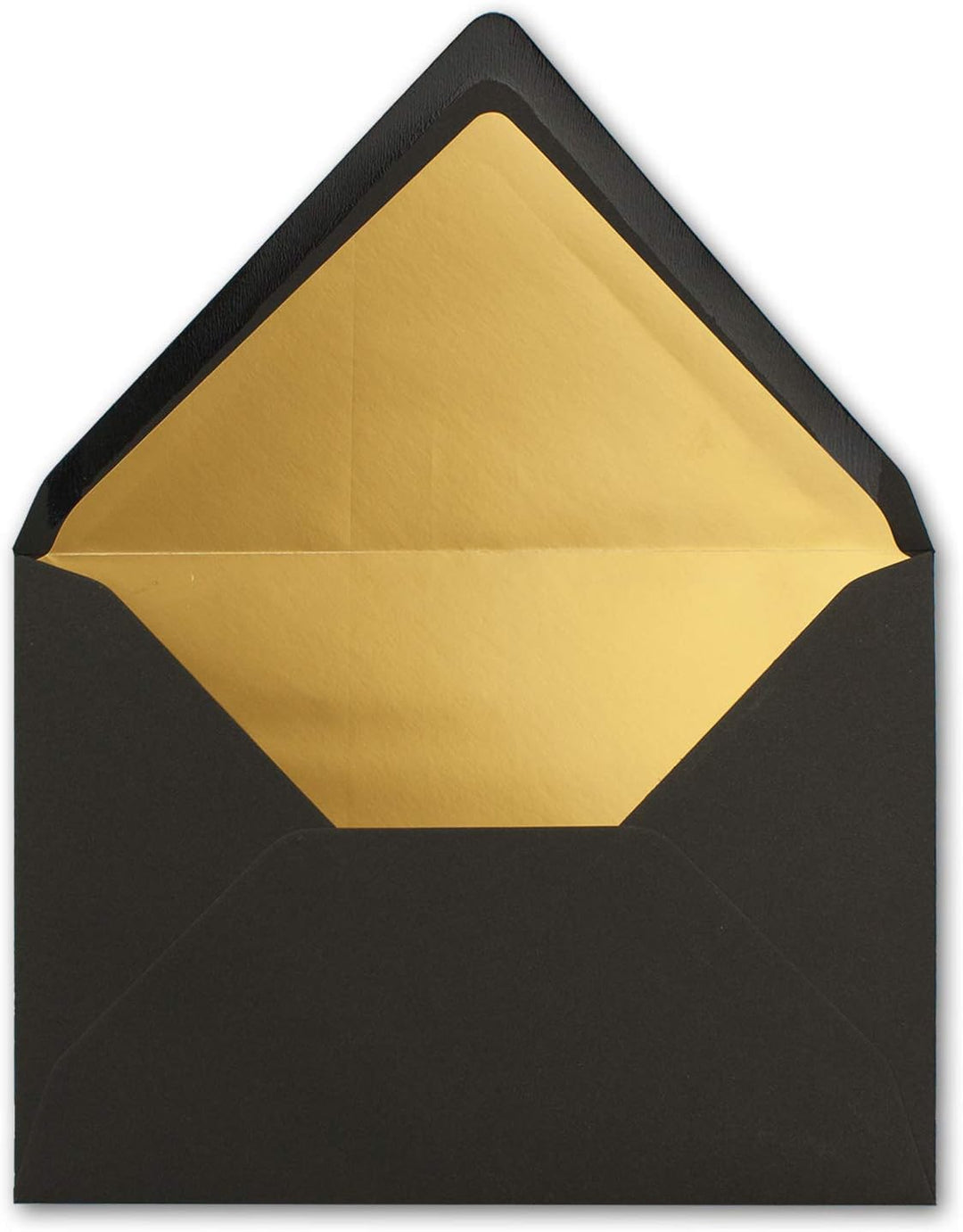 50x metallic Gold-gefütterte Brief-Umschläge DIN C5, schwarz - 156 x 220 mm - Nassklebung mit spitze