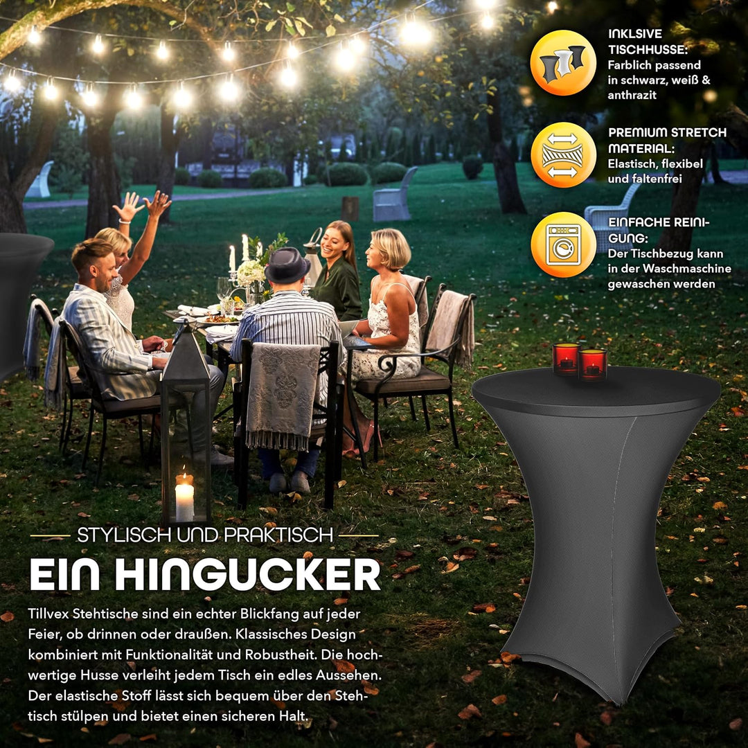 tillvex® Gastro Stehtisch klappbar Ø70cm mit Husse | Bistrotisch FERTIG MONTIERT | Klapptisch rund -