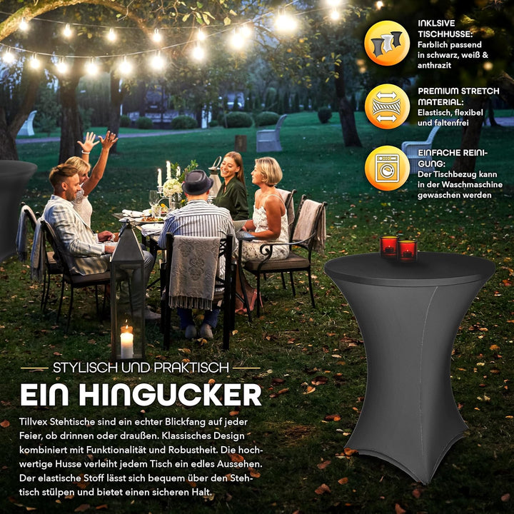 tillvex® Gastro Stehtisch klappbar Ø60cm mit Husse | Bistrotisch FERTIG MONTIERT | Klapptisch rund -