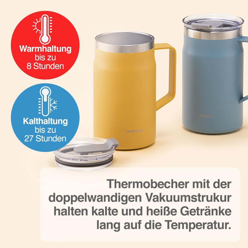 LocknLock Metro Becher Premium 18/8 Edelstahl doppelwandig isoliert mit Griff, perfekt für Tisch mit