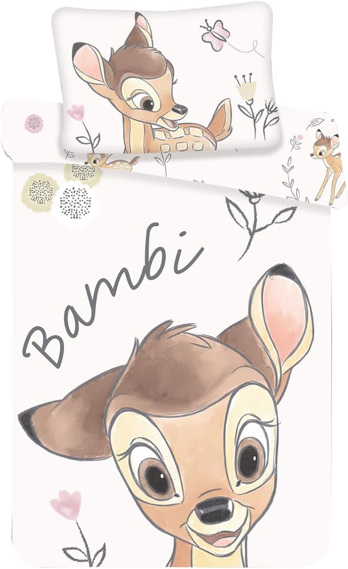 Disney Bambi Baby-Bettwäsche, 100% Baumwolle, Bettbezug 100 x 135 cm + Kissenbezug 40 x 60 cm