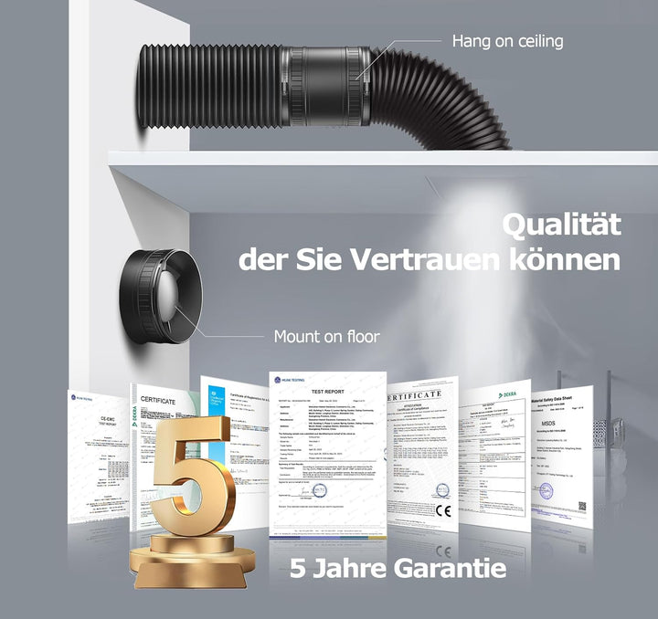 Rohrventilator 100mm, Leise Rohrlüfter mit Doppelkugellagermotor Überhitzungsschutz, 32dB 130m³/h Ra