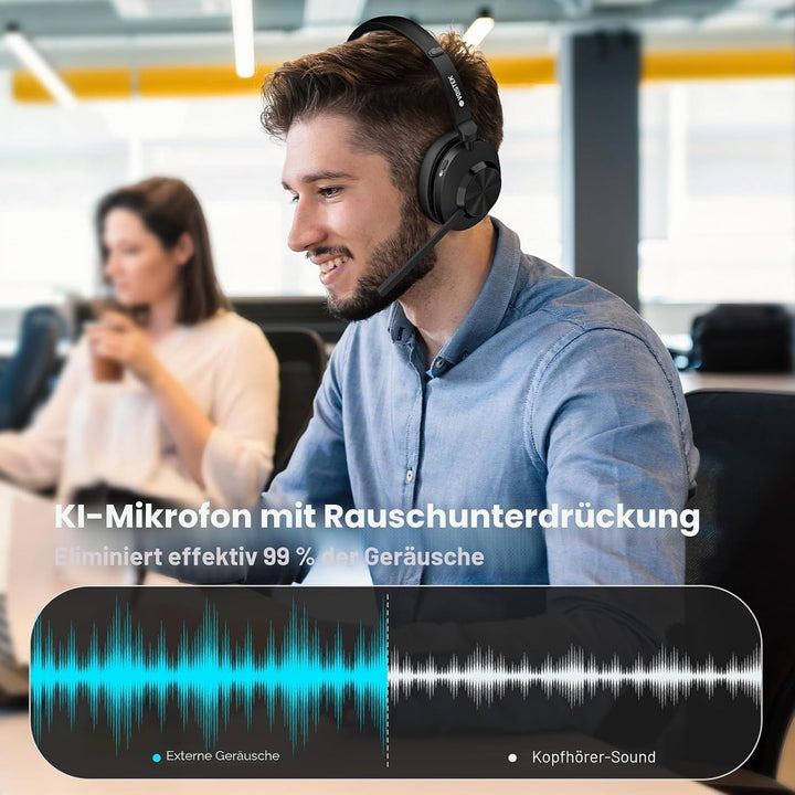 Voistek Headset mit Mikrofon Bluetooth &amp; USB Dongle, 50Std. Akku, On Ear Wireless Headset mit Mikrof