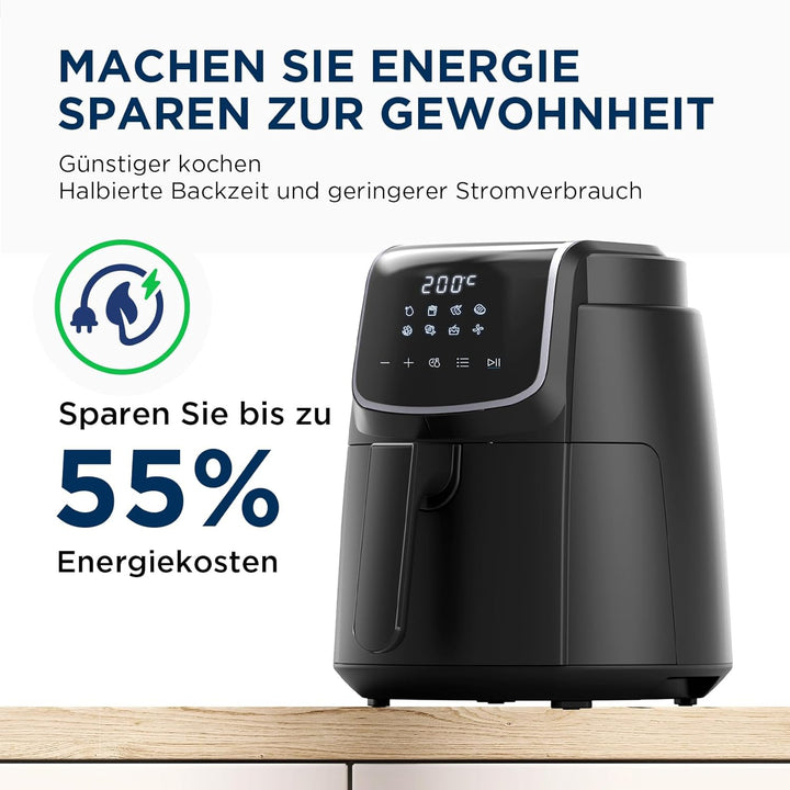 Midea Heissluftfritteuse 4L XL Air Fryer mit LED-Touchscreen, [35-200°C|8 Kochfunktionen|Spülmaschin