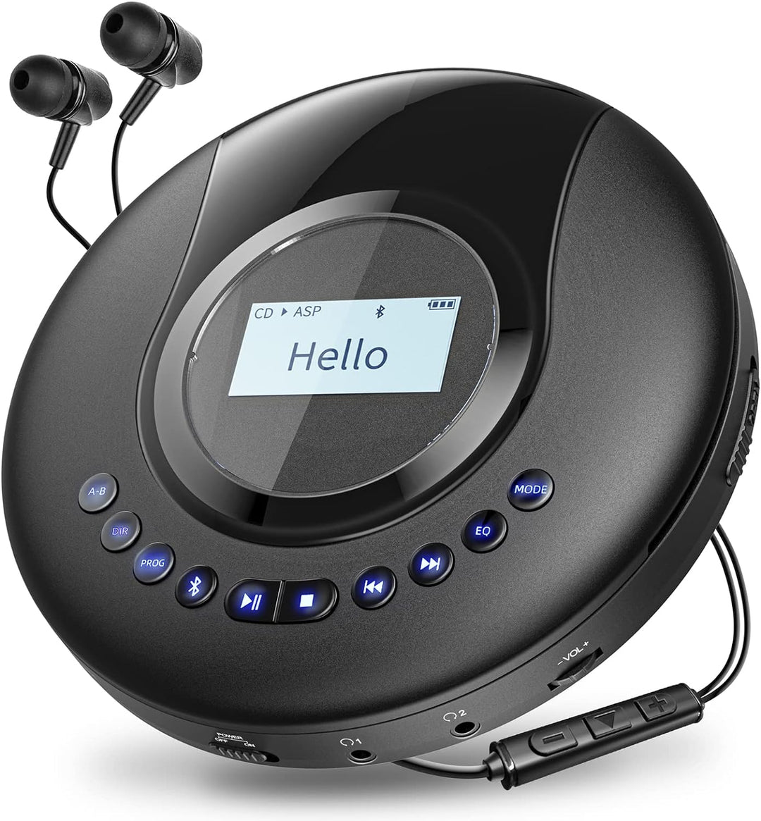 CD Player Tragbar, Arafuna Tragbarer CD Player Bluetooth für Auto und Kinder, 2000mAh wiederaufladba