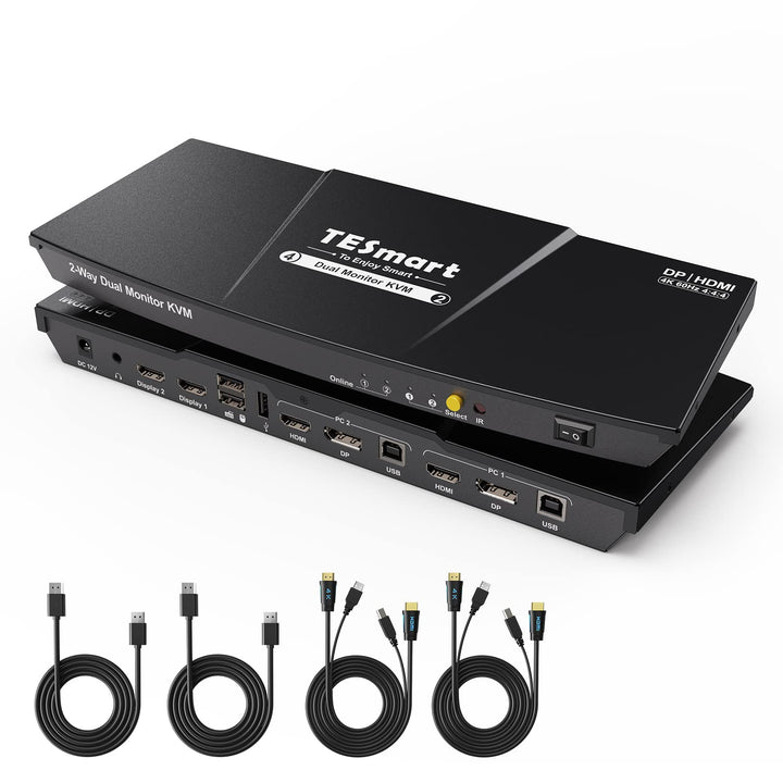 TESmart Dual Monitor 2x2 HDMI+DisplayPort KVM Switch 4K@60Hz 4:4:4 Ultra HD 2 PC 2 Monitor Switch mi