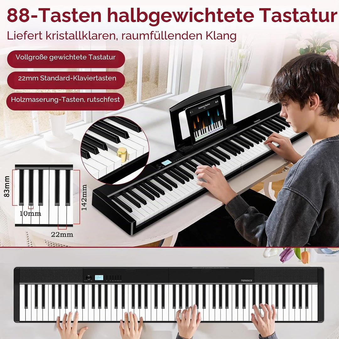 E Piano 88 Tasten: TERENCE Keyboard Piano 10W-Lautsprecher Faltbares E Piano 88 Tasten-Halbgewichtet