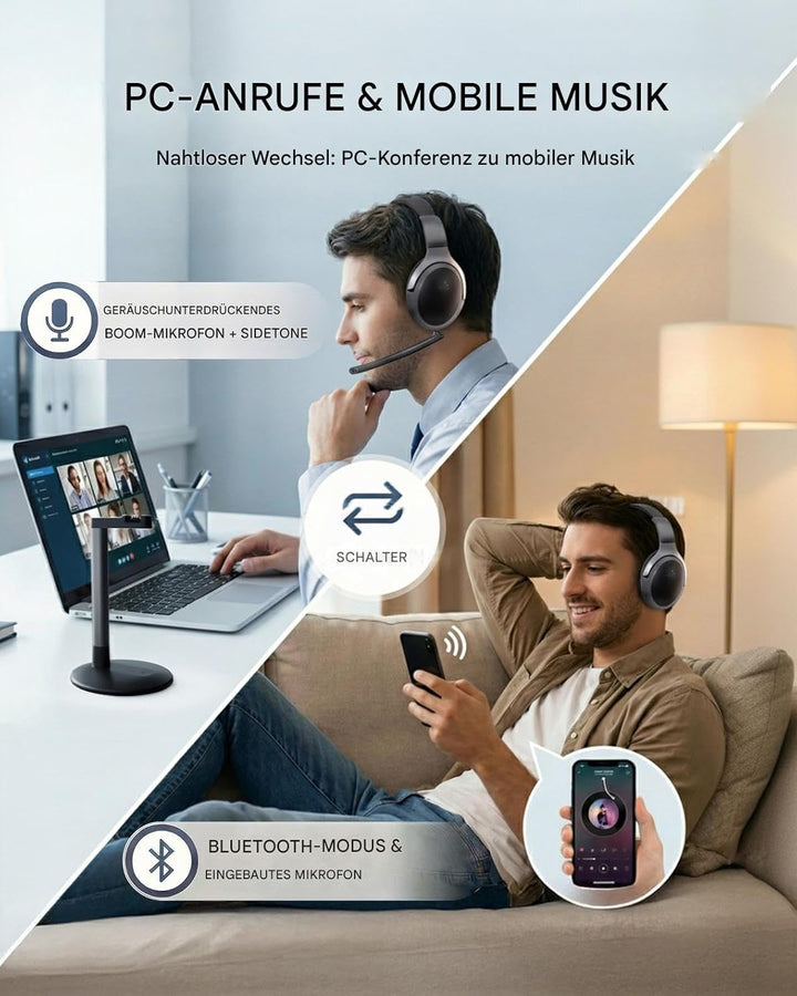 Avantalk Aria Podio 3 – Multipoint Bluetooth Kabellos Headset mit abnehmbarem Noise-Cancelling Mikro