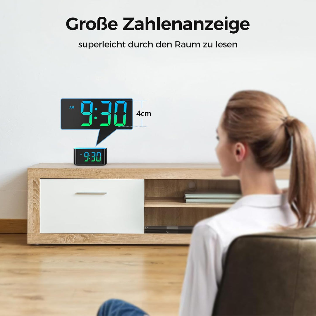 DOUMOSH Wecker Kinder mit Nachtlicht, RGB Nachtlicht, 0-100% Helligkeitsdimmer, Farbenfroh Display,