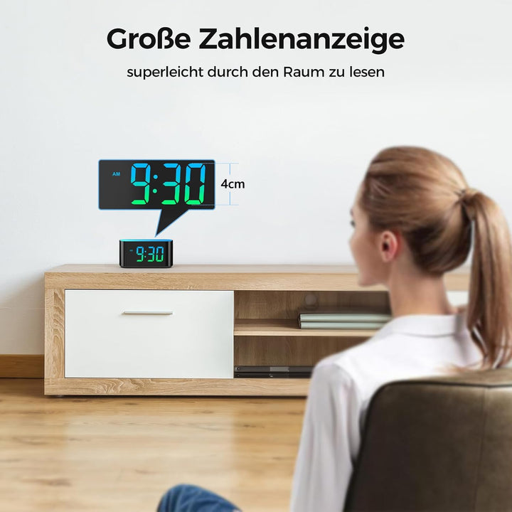DOUMOSH Wecker Kinder mit Nachtlicht, RGB Nachtlicht, 0-100% Helligkeitsdimmer, Farbenfroh Display,