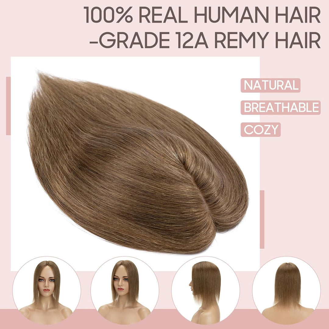 Silk-co Haarteile Echthaar, 10x12cm Haartopper Clip in Extensions Echthaar Topper Haarverlängerung,