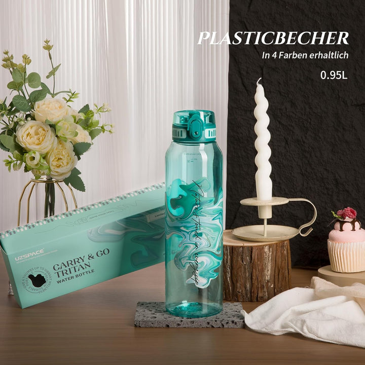 UZSPACE Trinkflasche Sport 1L, Tritan Bpa-Frei Trinkflasche Auslaufsicher mit Einhandbedienung, Kohl
