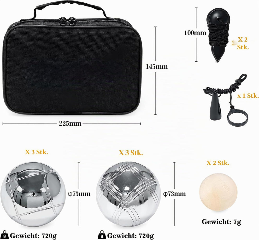 Boule Set 6 Kugeln Metall,Petanque &amp; Boccia Kugeln mit 2 Zielkugeln, Magnetischem Kugelheber, Abstan